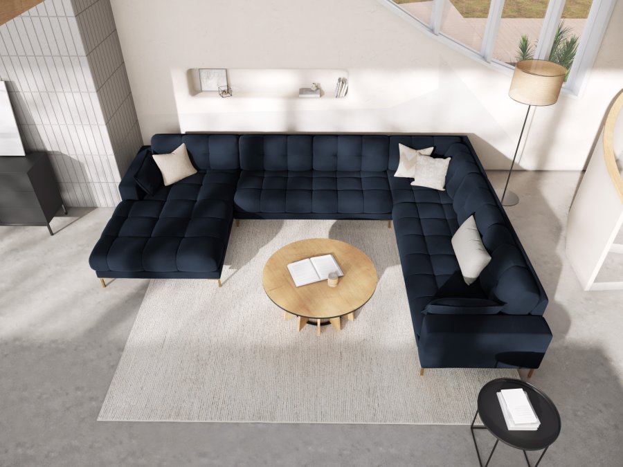 MICADONI  Panoramahjrnesofa til hyre i flyel, Mamaia, 7 seter, 327x256x75