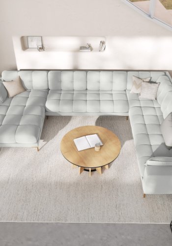 MICADONI  Panoramahjrnesofa til hyre i flyel, Mamaia, 7 seter, 327x256x75