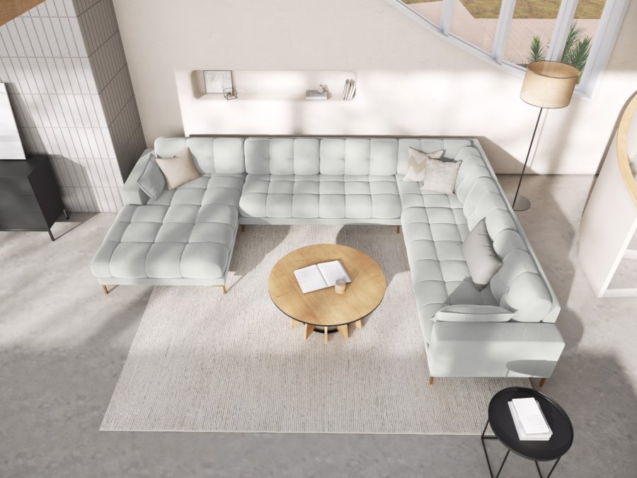 MICADONI  Panoramahjrnesofa til hyre i flyel, Mamaia, 7 seter, 327x256x75