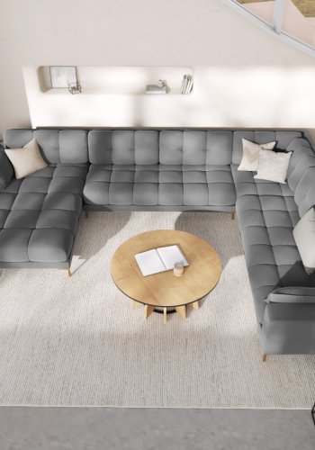 MICADONI  Panoramahjrnesofa til hyre i flyel, Mamaia, 7 seter, 327x256x75