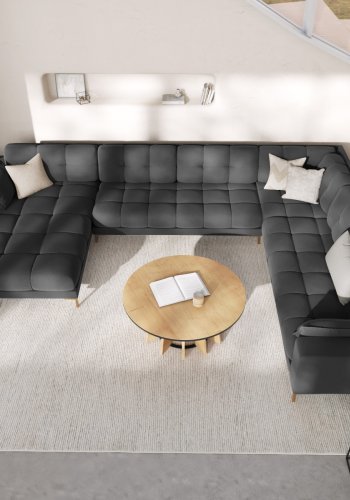 MICADONI  Panoramahjrnesofa til hyre i flyel, Mamaia, 7 seter, 327x256x75