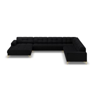 MICADONI Panoramisk Mamaia 7 pers. hjrnesofa, hjre - sort fljl stof og guld metal