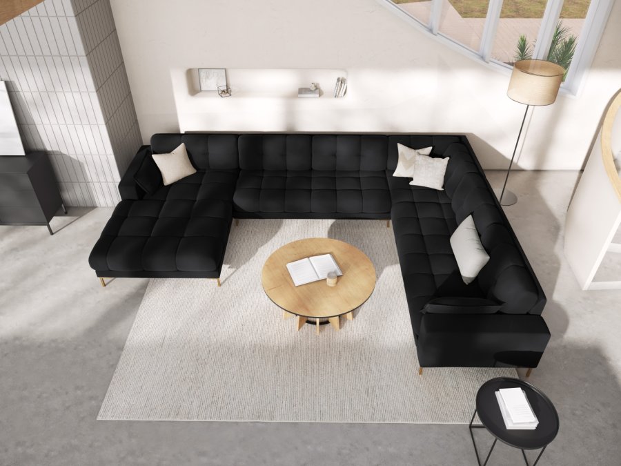 MICADONI  Panoramahjrnesofa til hyre i flyel, Mamaia, 7 seter, 327x256x75