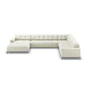 MICADONI Panoramisk Mamaia 7 pers. hjrnesofa, hjre - lys beige fljl stof og sort metal