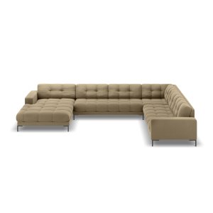 MICADONI Panoramisk Mamaia 7 pers. hjrnesofa, hjre - beige fljl stof og sort metal