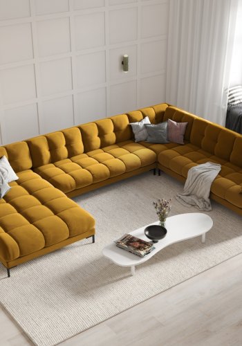 MICADONI  Panoramahjrnesofa til hyre i flyel, Mamaia, 7 seter, 327x256x75