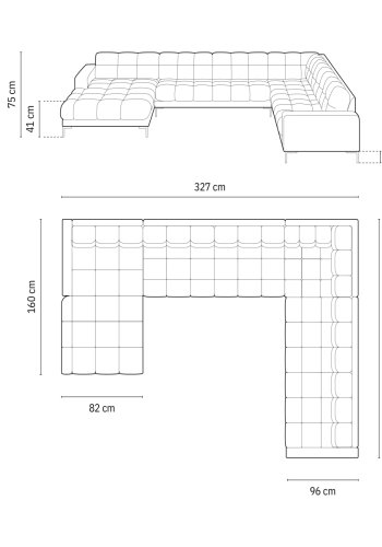 MICADONI  Panoramahjrnesofa til hyre, Mamaia, 7 seter, 327x256x75