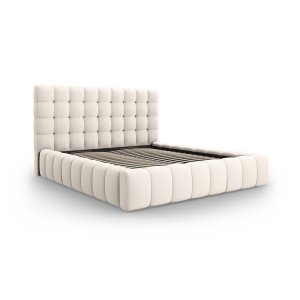 MICADONI Mamaia sengeramme, m. sengegavl og opbevaring - lys beige struktur stof (160x200)