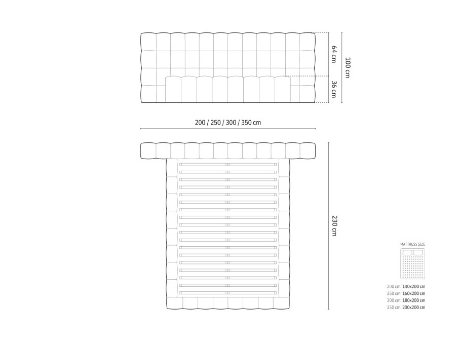 MICADONI  Seng med oppbevaring og dobbel hodegavl, Mamaia, 230x200x100