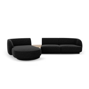 MICADONI Miley 3 pers. modulr hjrnesofa, venstre, m. sofabord - sort chenille