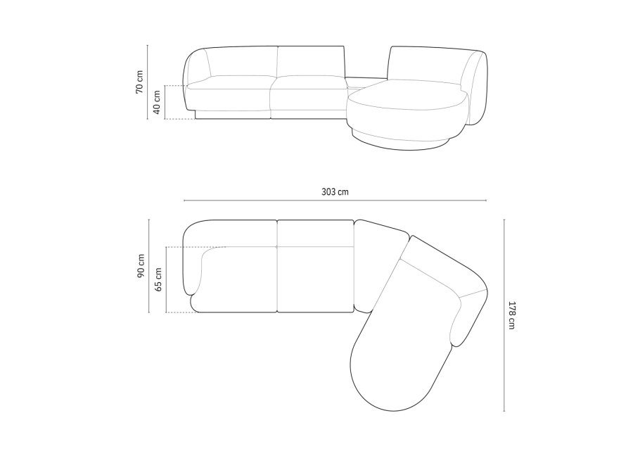 MICADONI  Modulsofa til hyre, Miley, 3 seter, 300x145x70