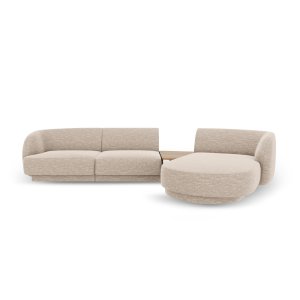MICADONI Miley 3 pers. modulr hjrnesofa, hjre, m. sofabord - beige chenille