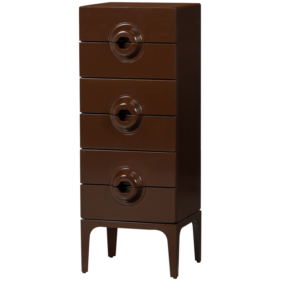 WOOOD KOMBINERET SKAB MED 6 SKUFFER TR BRUN/RD