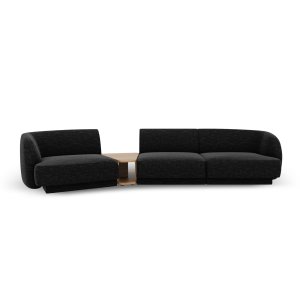 MICADONI Miley 3 pers. modulr sofa, venstre, m. sofabord - sort chenille