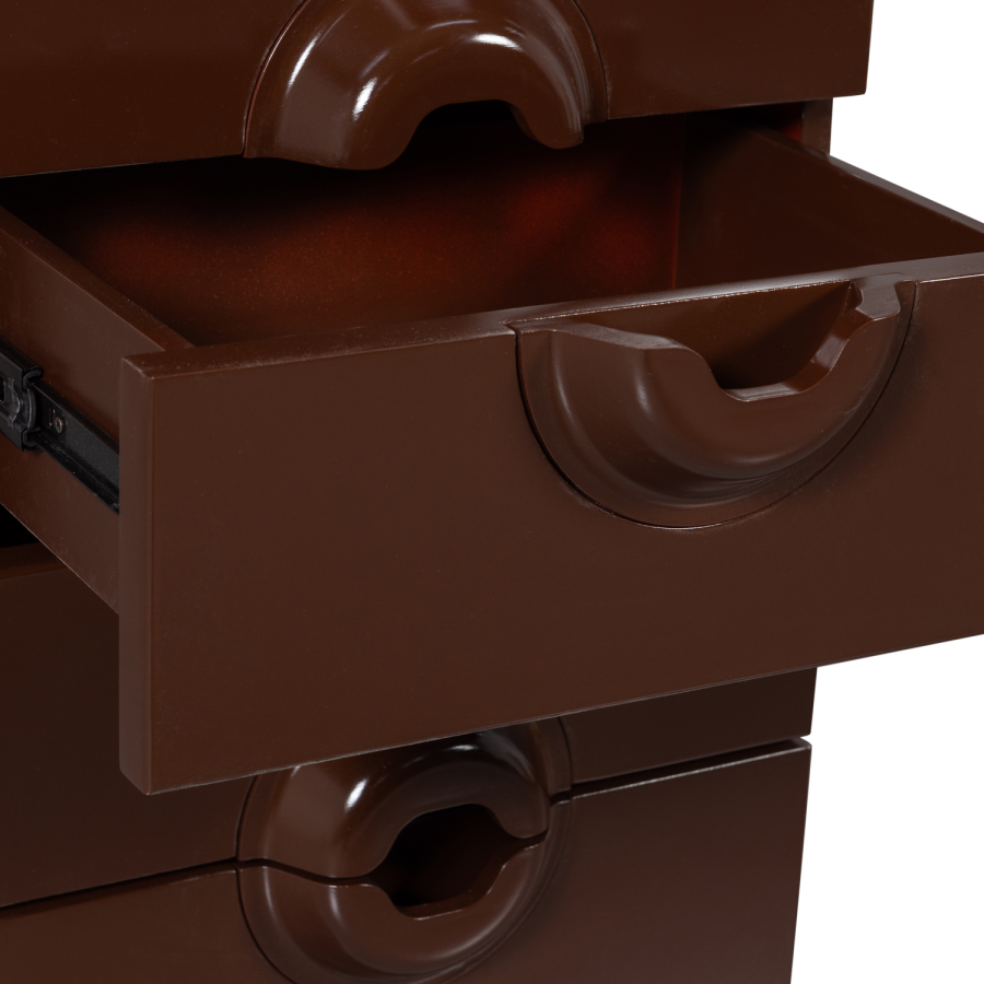 WOOOD KOMBINERET SKAB MED 6 SKUFFER TR BRUN/RD