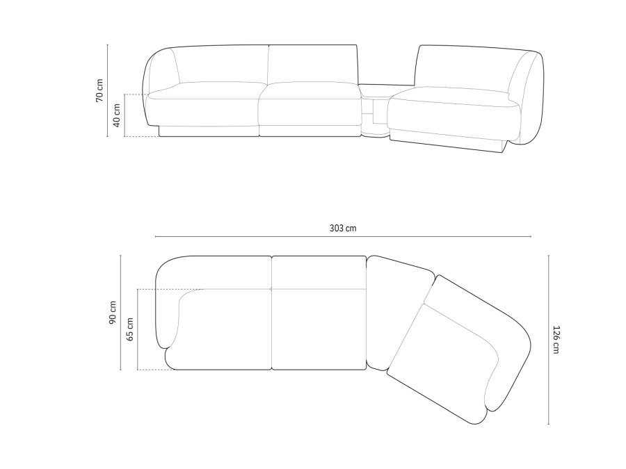 MICADONI  Modulsofa til hyre, Miley, 3 seter, 300x118x70