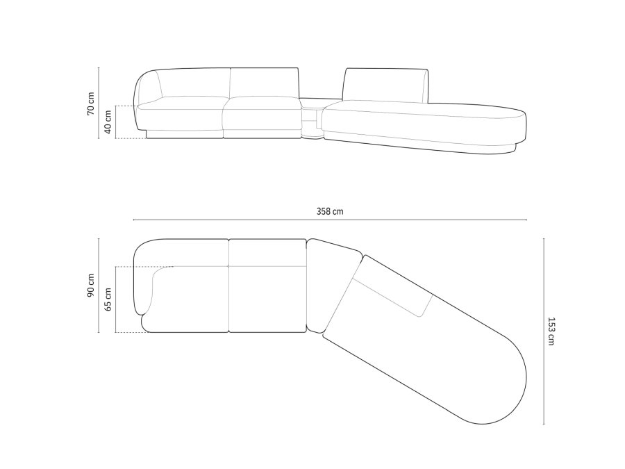 MICADONI  Modulsofa i flyel til hyre, «Miley», 4 seter, 360x167x70