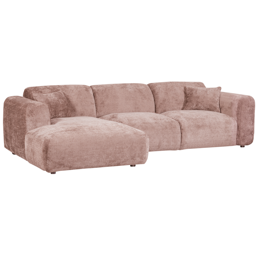 WOOOD CLOUD Schäslongsoffa Vänster Chenille Taupe/Rosa
