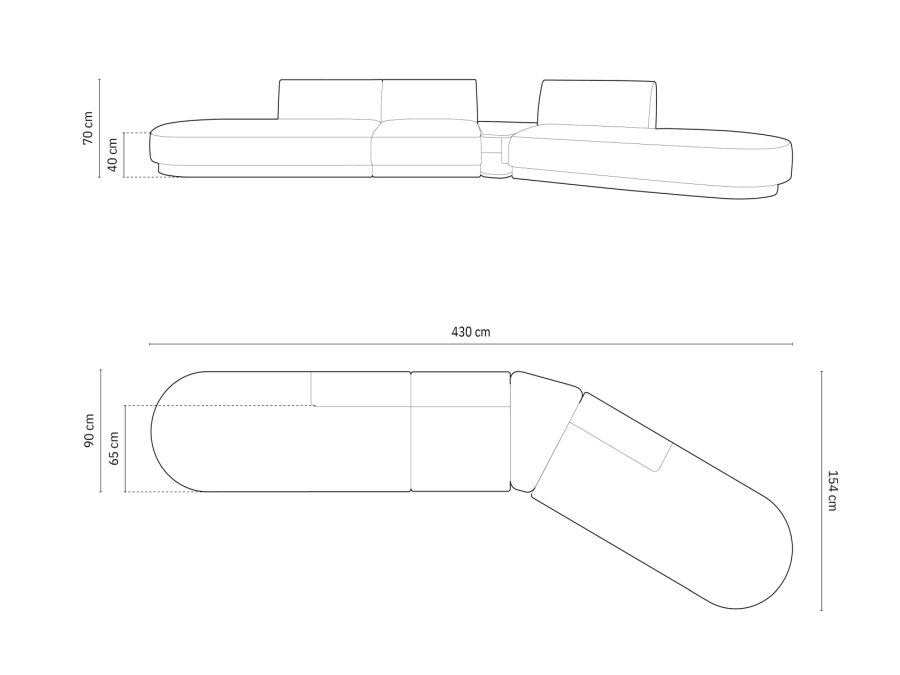 MICADONI  Modulsofa i flyel til hyre, Miley, 5 seter, 425x137x70