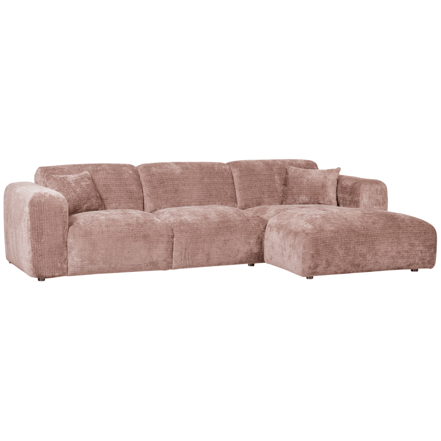 WOOOD CLOUD Schäslongsoffa Höger Chenille Taupe/Rosa