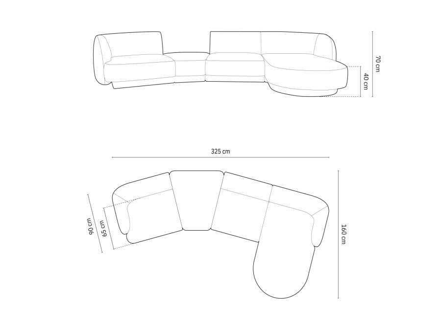 MICADONI  Modulsofa til hyre, Miley, 4 seter, 320x132x70