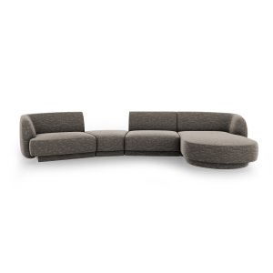 MICADONI Miley 4 pers. modulr sofa, hjre, m. chaiselong og indbygget puf - gr chenille