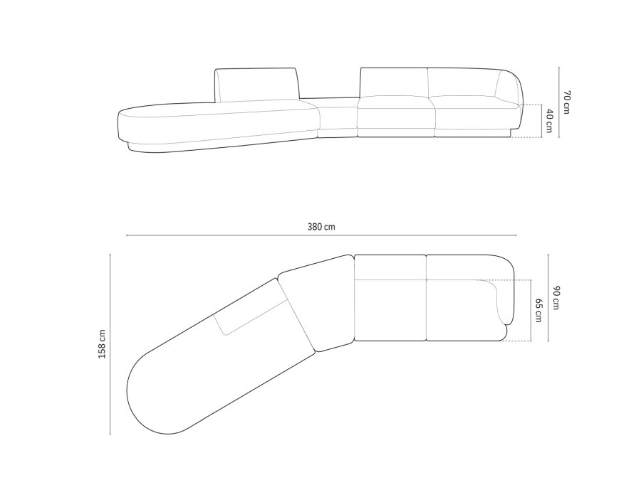 MICADONI  Modulsofa i flyel, venstre, Miley, 5 seter, 372x160x70
