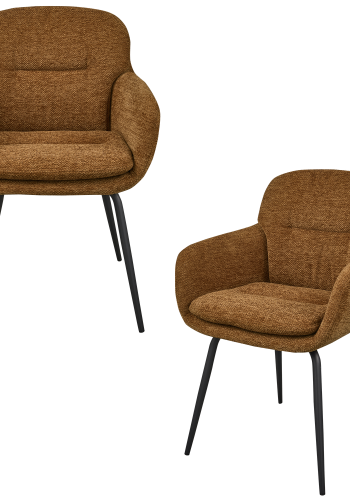 WOOOD Runa spisebordsstol, m. armln - karamel brun/gul chenille stof og sort metal