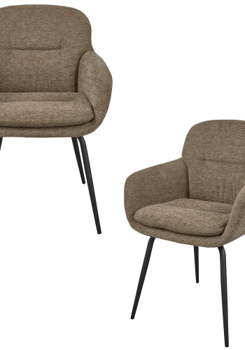WOOOD Runa spisebordsstol, m. armln - mrk sand chenille stof og sort metal