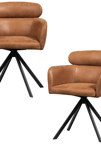 WOOOD Fenne spisebordsstol, m. arml�n og drejefunktion - cognac kunstl�der og sort metal