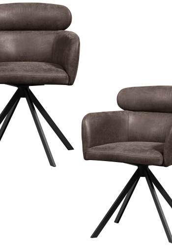 WOOOD Fenne spisebordsstol, m. arml�n og drejefunktion - sort/gr� kunstl�der og sort metal