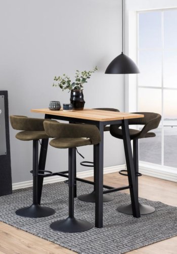 ACT NORDIC Chara rektangulrt barbord, Plate i vill eik oljet eikefiner, Stativ i matt svart NC lakk eikefiner med fotsttte og planker, 117x58x105 cm