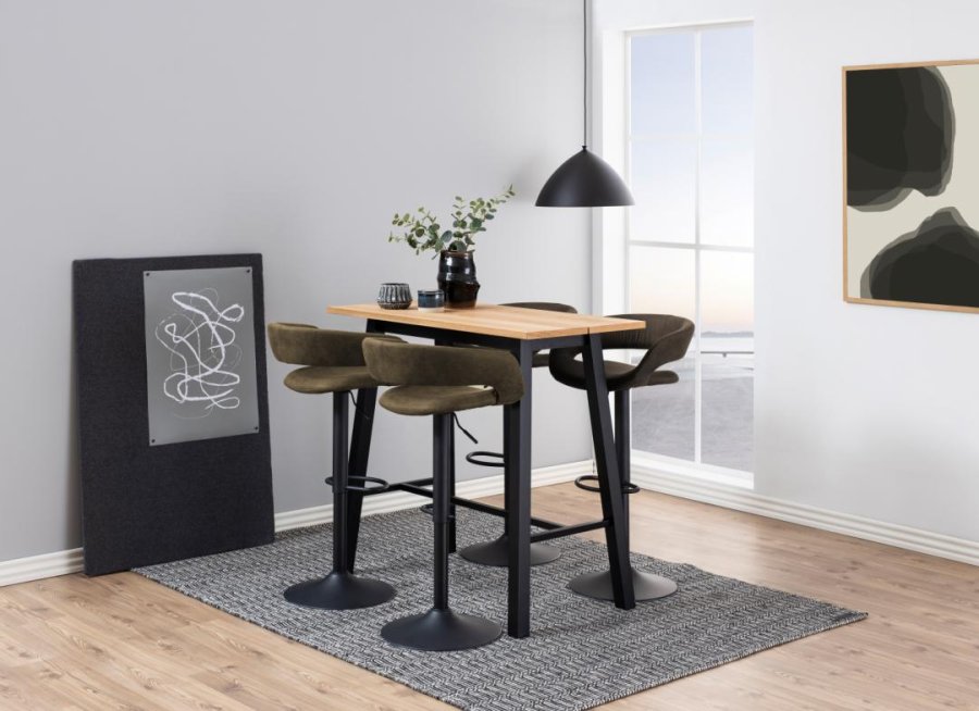 ACT NORDIC Chara rektangulrt barbord, Plate i vill eik oljet eikefiner, Stativ i matt svart NC lakk eikefiner med fotsttte og planker, 117x58x105 cm