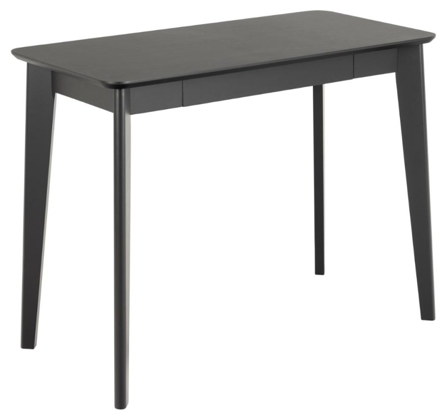 ACT NORDIC Roxby rechteckiger Schreibtisch, Platte Eichenfurnier in mattschwarzem Acryllack, Schublade und Rahmen Kautschukholz in mattschwarzem Acryllack, 100x50x75 cm