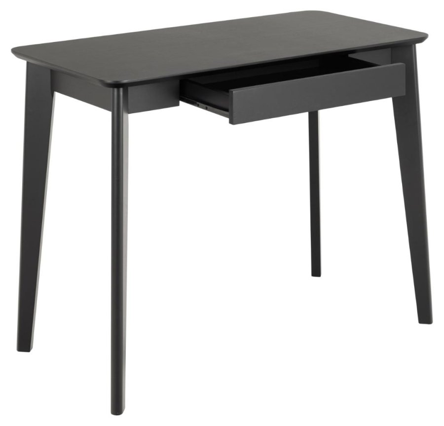 ACT NORDIC Roxby rechteckiger Schreibtisch, Platte Eichenfurnier in mattschwarzem Acryllack, Schublade und Rahmen Kautschukholz in mattschwarzem Acryllack, 100x50x75 cm