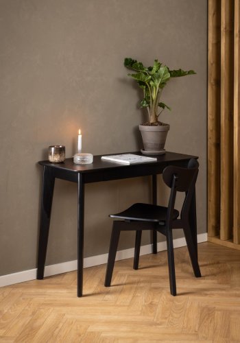 ACT NORDIC Roxby rechteckiger Schreibtisch, Platte Eichenfurnier in mattschwarzem Acryllack, Schublade und Rahmen Kautschukholz in mattschwarzem Acryllack, 100x50x75 cm