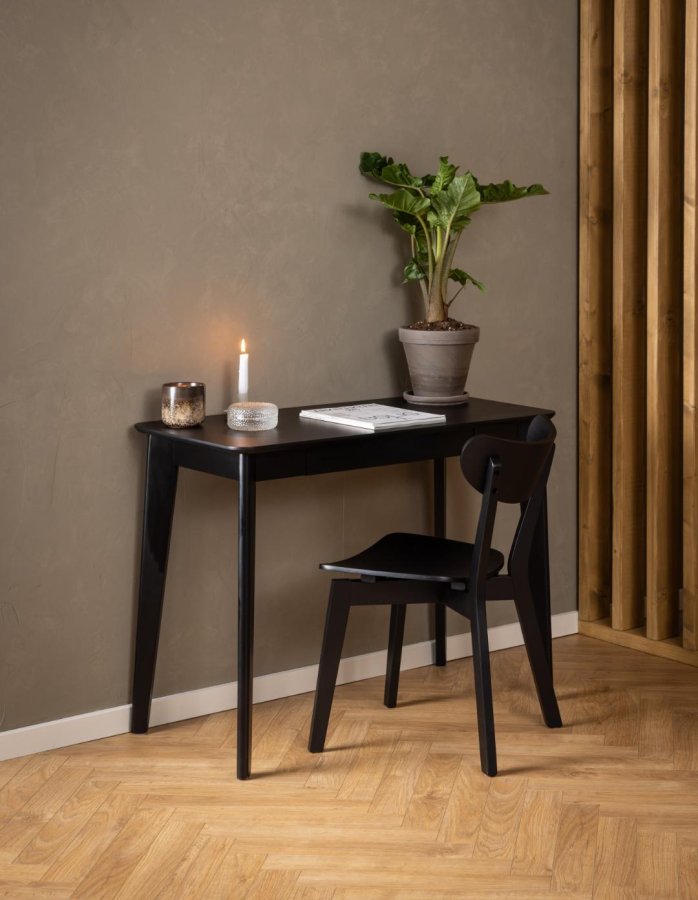 ACT NORDIC Roxby rechteckiger Schreibtisch, Platte Eichenfurnier in mattschwarzem Acryllack, Schublade und Rahmen Kautschukholz in mattschwarzem Acryllack, 100x50x75 cm