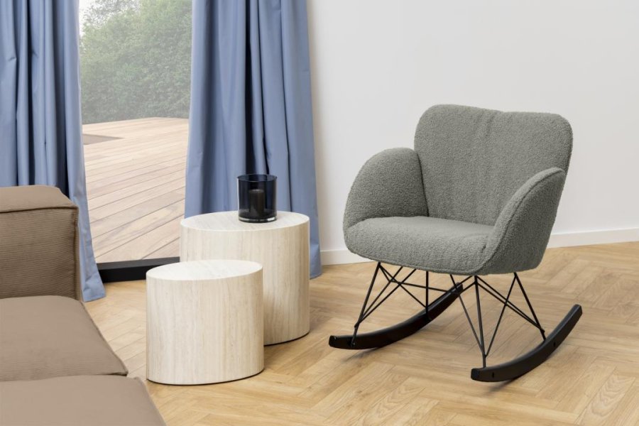 ACT NORDIC Kelsey Schaukelstuhl, Orson Stoff graubraun 60, Kufengestell mattschwarze NC-Lackbuche und mattschwarzer, rauer, pulverbeschichteter Stahl mit Reiverschluss