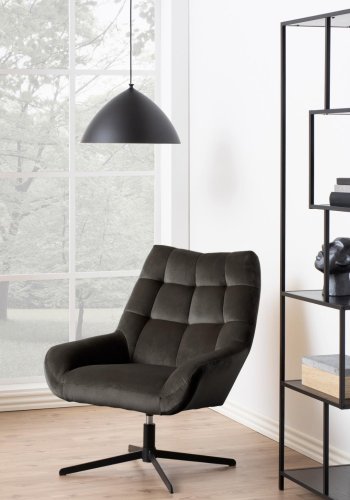 ACT NORDIC Paris lenestol, Vic stoff grbrunt 73AC, 4-stjerners understell mattsvart grovt pulverlakkert stl med svingfunksjon, firkantede smmer og glidels, 73x76x89 cm