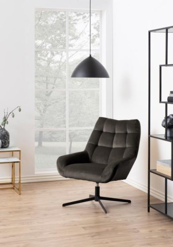 ACT NORDIC Paris lenestol, Vic stoff grbrunt 73AC, 4-stjerners understell mattsvart grovt pulverlakkert stl med svingfunksjon, firkantede smmer og glidels, 73x76x89 cm