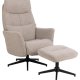 ACT NORDIC London Relaxsessel mit Fuhocker, Stoff Monza beige 60, 5-Stern-Gestell mattschwarz pulverbeschichteter Stahl mit horizontalen Nhten und manueller Auslsung