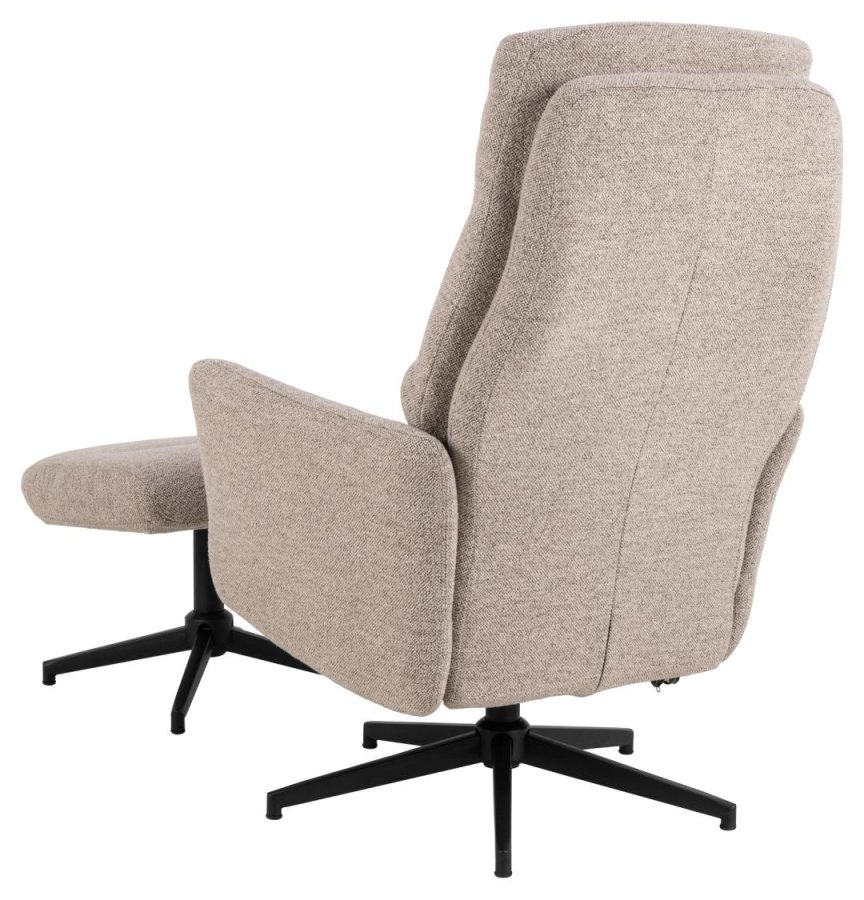 ACT NORDIC London Relaxsessel mit Fuhocker, Stoff Monza beige 60, 5-Stern-Gestell mattschwarz pulverbeschichteter Stahl mit horizontalen Nhten und manueller Auslsung