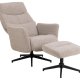 ACT NORDIC London Relaxsessel mit Fuhocker, Stoff Monza beige 60, 5-Stern-Gestell mattschwarz pulverbeschichteter Stahl mit horizontalen Nhten und manueller Auslsung