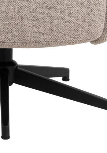 ACT NORDIC London Relaxsessel mit Fuhocker, Stoff Monza beige 60, 5-Stern-Gestell mattschwarz pulverbeschichteter Stahl mit horizontalen Nhten und manueller Auslsung