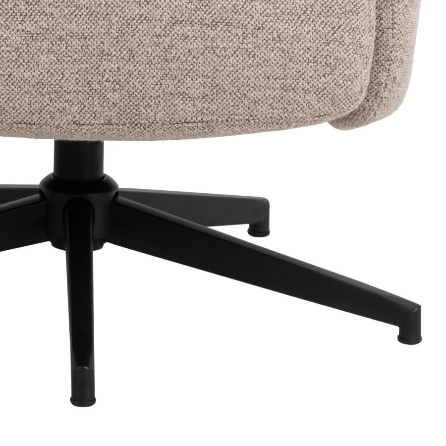 ACT NORDIC London Relaxsessel mit Fuhocker, Stoff Monza beige 60, 5-Stern-Gestell mattschwarz pulverbeschichteter Stahl mit horizontalen Nhten und manueller Auslsung