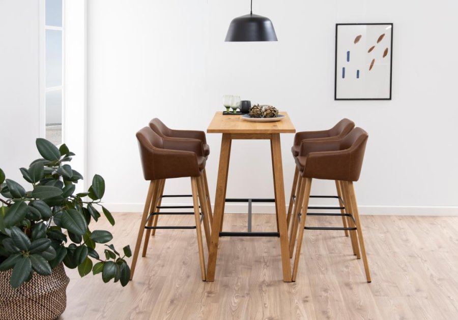 ACT NORDIC Chara rektangulrt barbord, plate og ramme vill eik oljet eikefiner med fotsttte, 117x58x105 cm