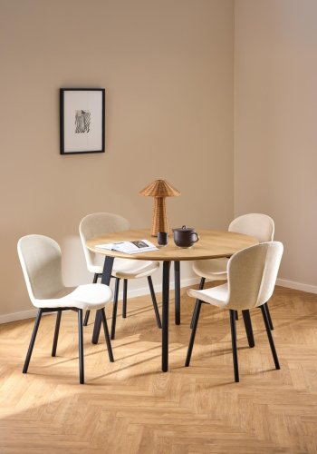 ACT NORDIC Esra spisestuestol, Apia stoff beige 453, Ramme matt svart grov pulverlakkert stl med glidels, eske med 2 stk., eske 3 av 3