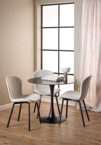 ACT NORDIC Esra spisestuestol, Apia stoff beige 453, Ramme matt svart grov pulverlakkert stl med glidels, eske med 2 stk., eske 3 av 3