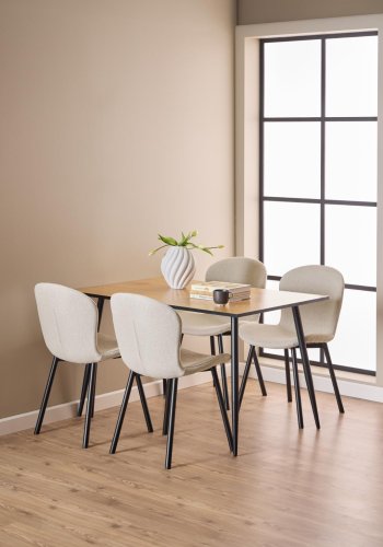 ACT NORDIC Esra spisestuestol, Apia stoff beige 453, Ramme matt svart grov pulverlakkert stl med glidels, eske med 2 stk., eske 3 av 3