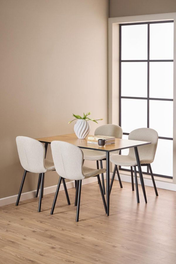 ACT NORDIC Esra spisestuestol, Apia stoff beige 453, Ramme matt svart grov pulverlakkert stl med glidels, eske med 2 stk., eske 3 av 3